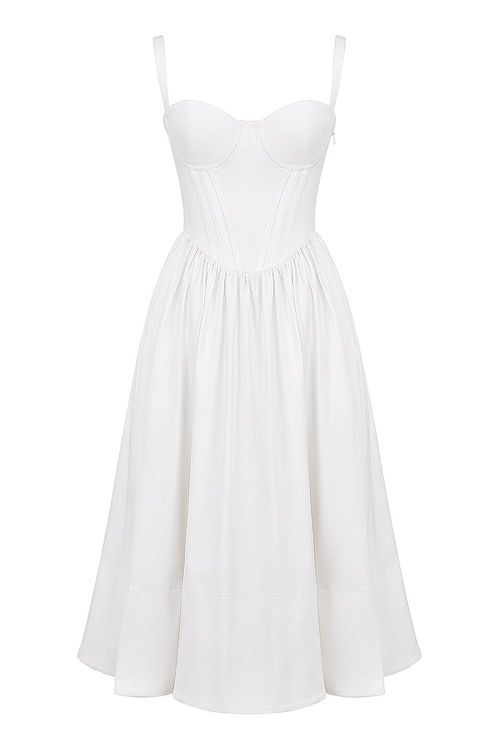 Vestido Midi Branco com Decote Estruturado