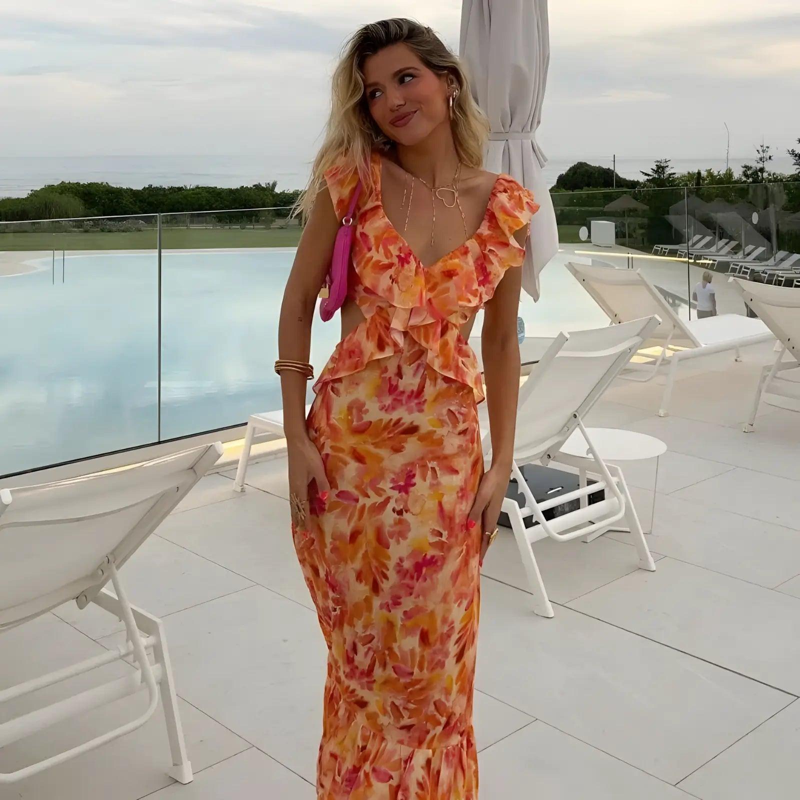 Vestido Midi Feminino de Verão com Camadas
